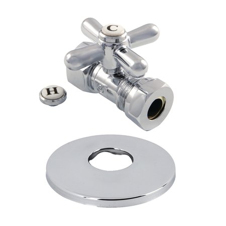 KINGSTON BRASS 1/2" FIP x 1/2" or 7/16" Slip Joint Quarter-Turn Straight Stop Valve with Flange, Polished Chrome CC44151XK